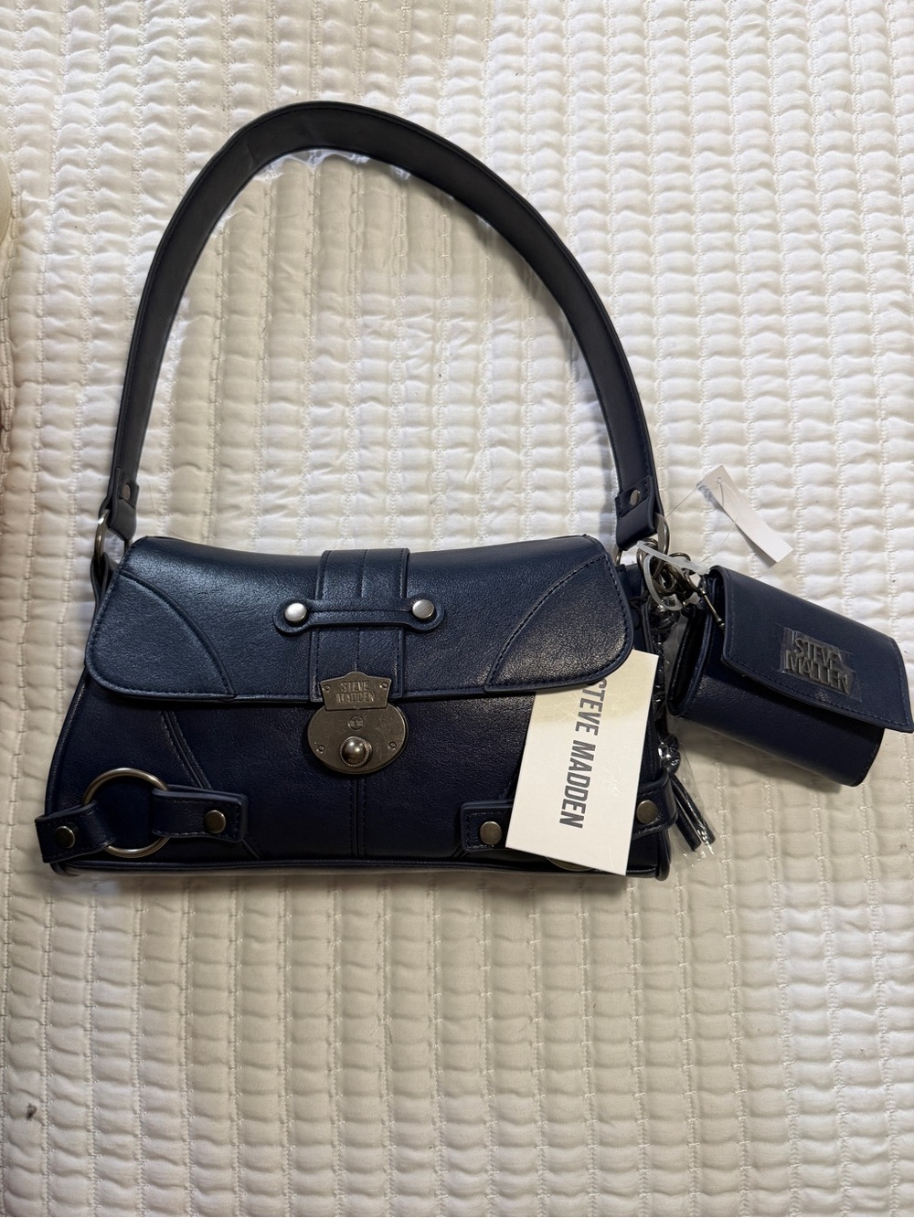 Steve Madden Dark Navy Leather Shoulder Bag with Tag
